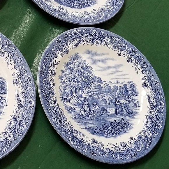 2 Churchill Currier & Ives Blue "Harvest" Dinner Plates - Picture 4 of 7